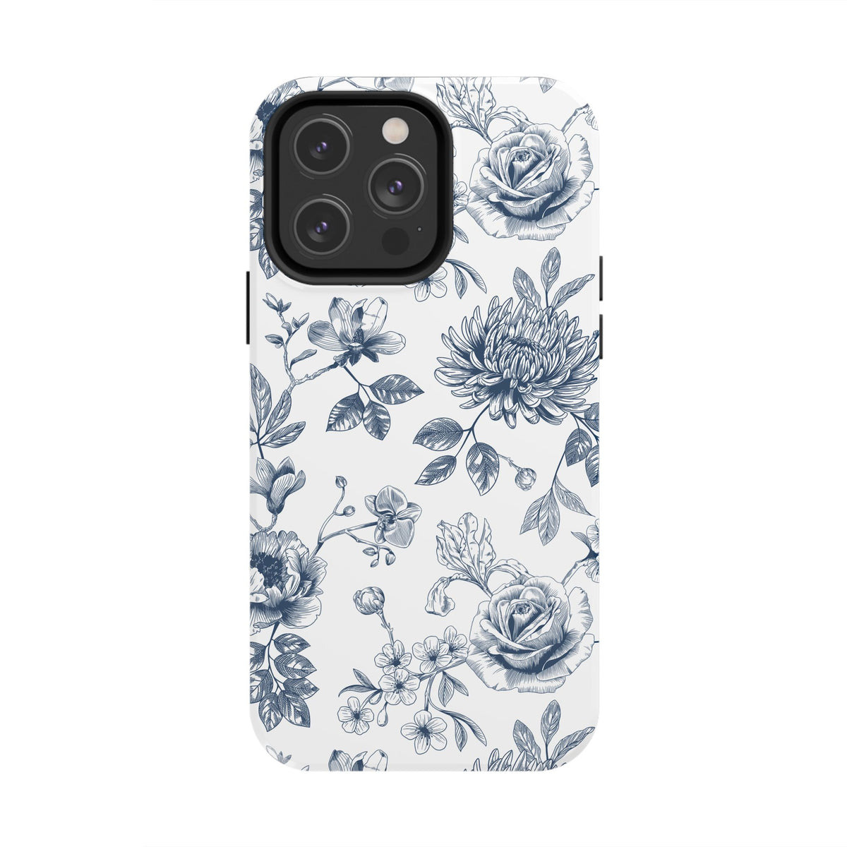 Tough Phone Case — Blue Vintage Floral Protective iPhone Cover