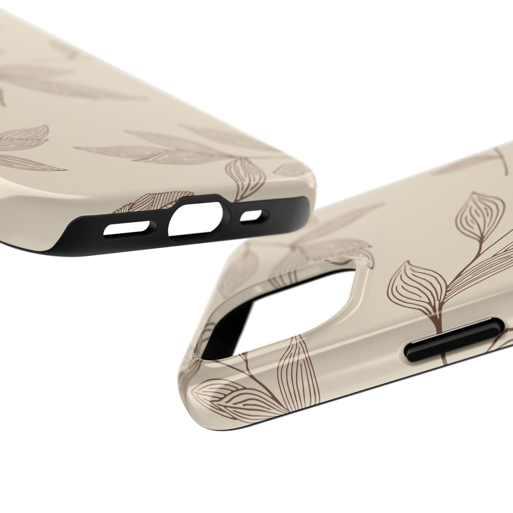 Tough Phone Case — Neutral Botanical Leaf Design (Protective Floral iPhone Case)