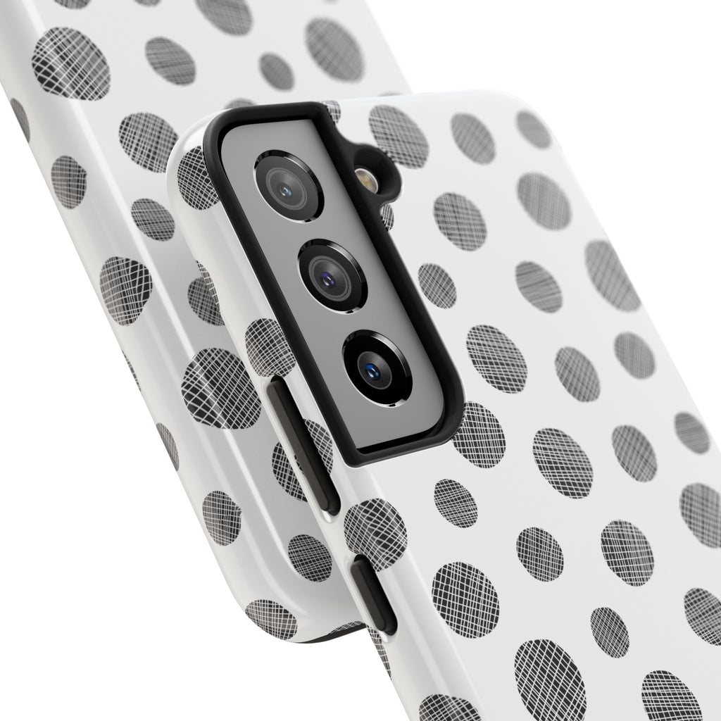Polka Dot Texture Tough Phone Case — Black & White Spot Pattern, Protective Slim Phone Cover