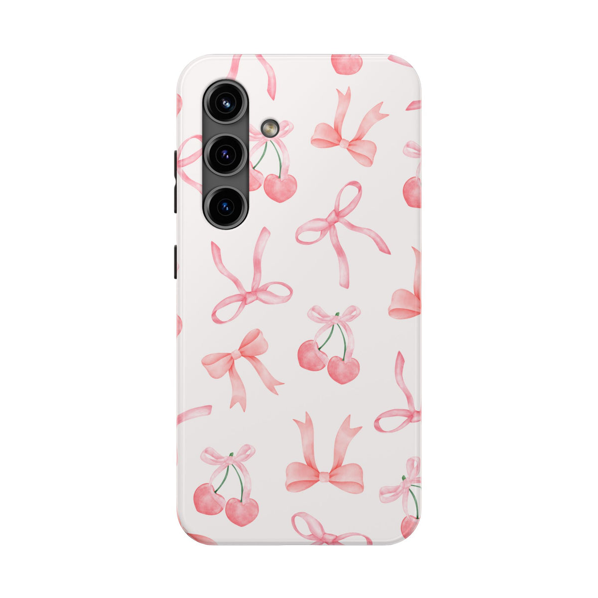 Pink Cherry & Bows Tough Phone Case — Cute Pastel Floral Pattern
