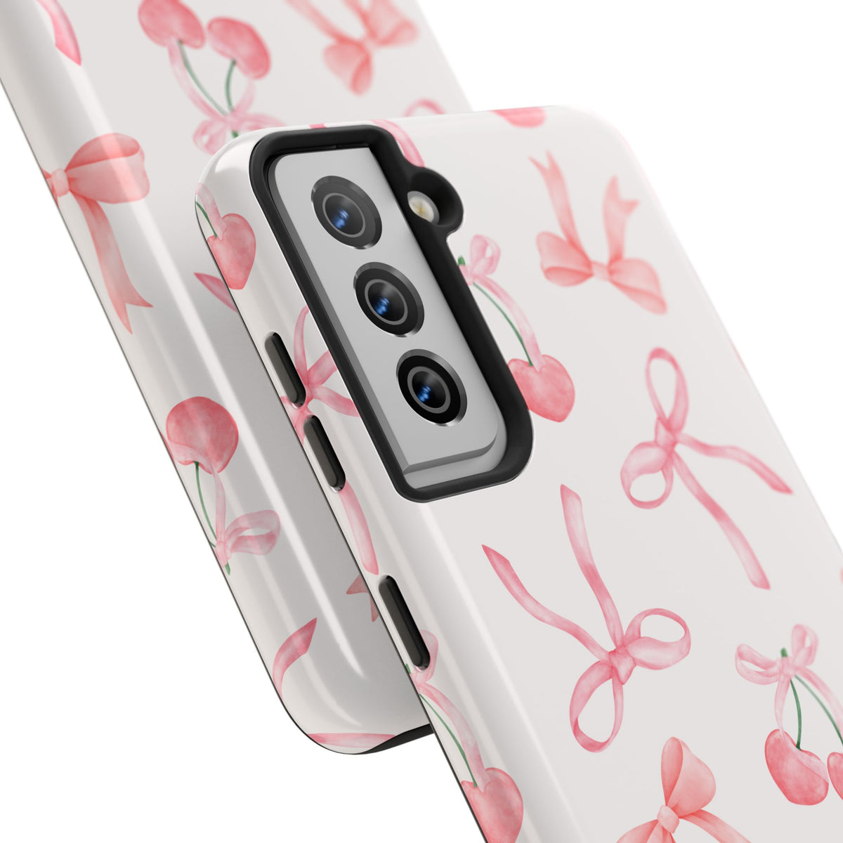 Pink Cherry & Bows Tough Phone Case — Cute Pastel Floral Pattern