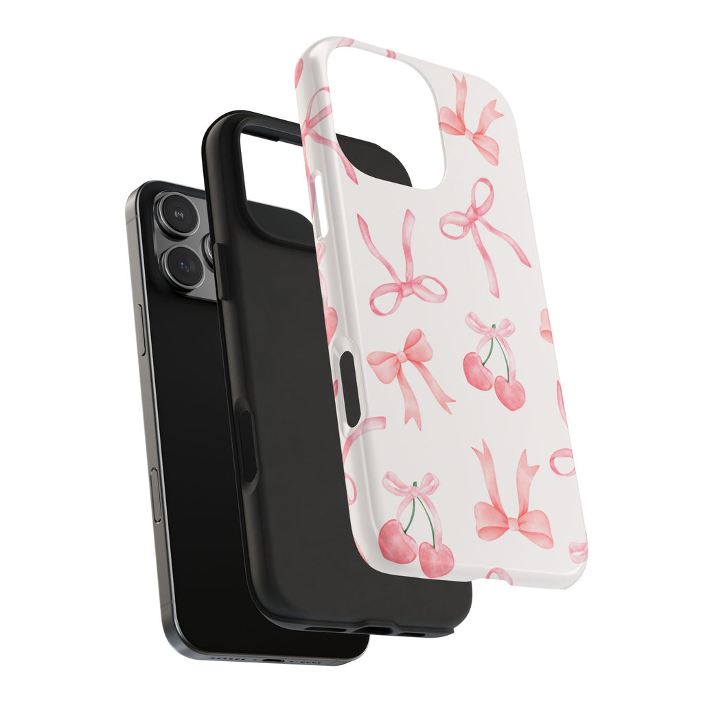 Pink Cherry & Bows Tough Phone Case — Cute Pastel Floral Pattern