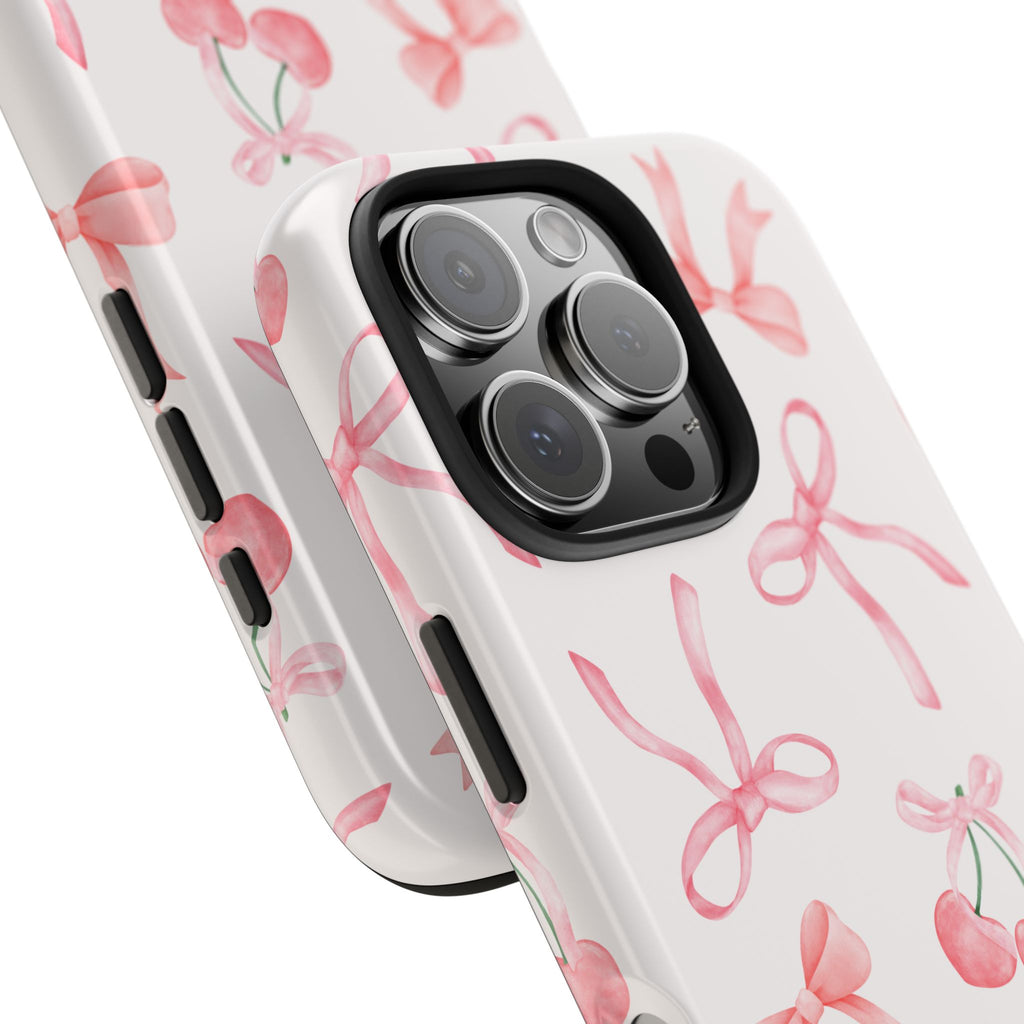 Pink Cherry & Bows Tough Phone Case — Cute Pastel Floral Pattern