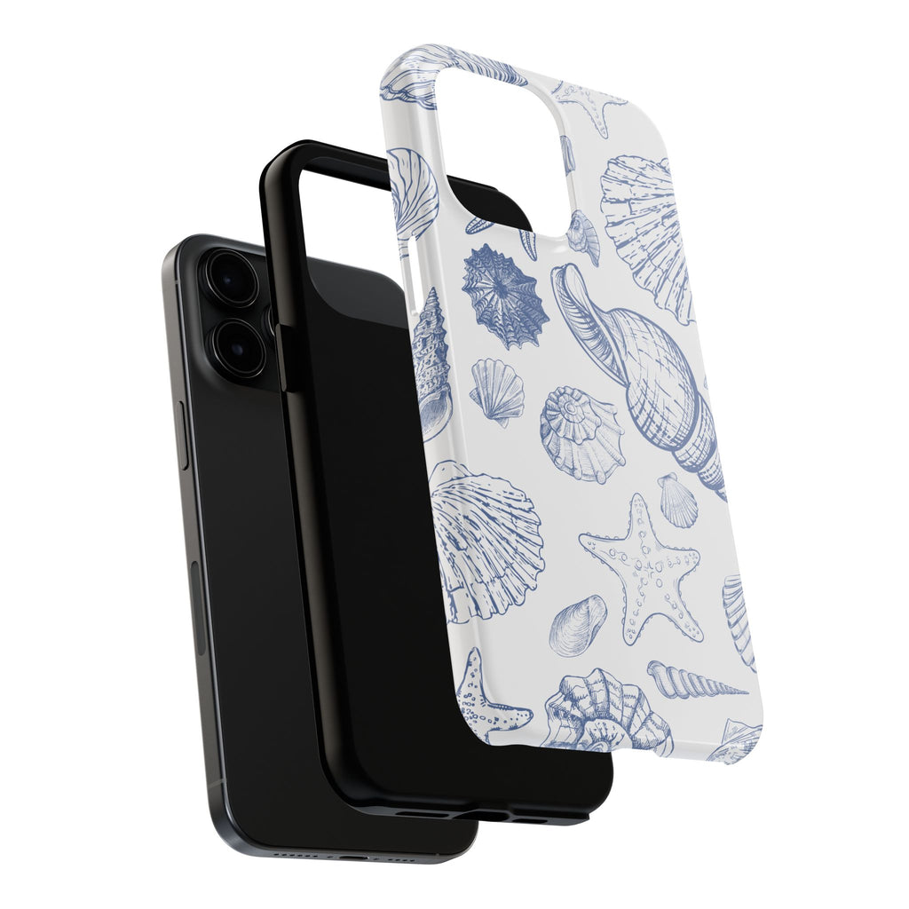 Seaside Sketch Tough Phone Case – Blue Shells & Starfish Protective Cover
