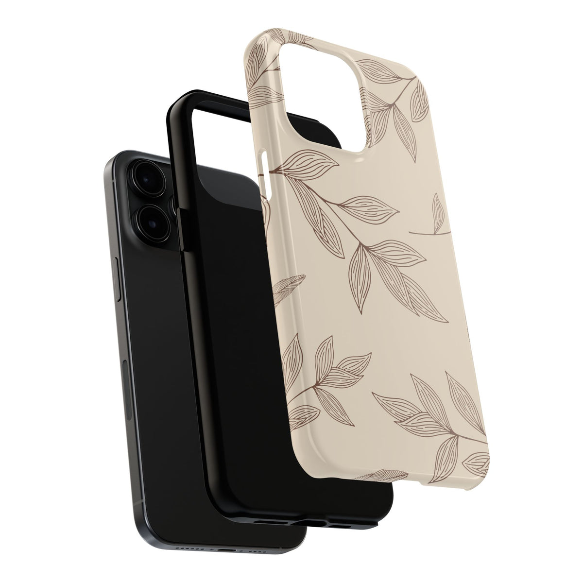 Tough Phone Case — Neutral Botanical Leaf Design (Protective Floral iPhone Case)