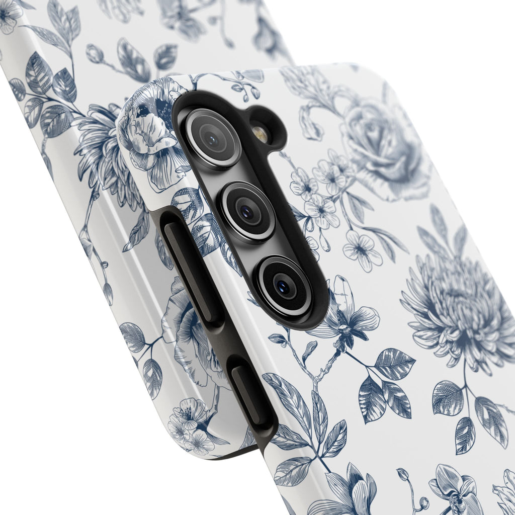 Tough Phone Case — Blue Vintage Floral Protective iPhone Cover