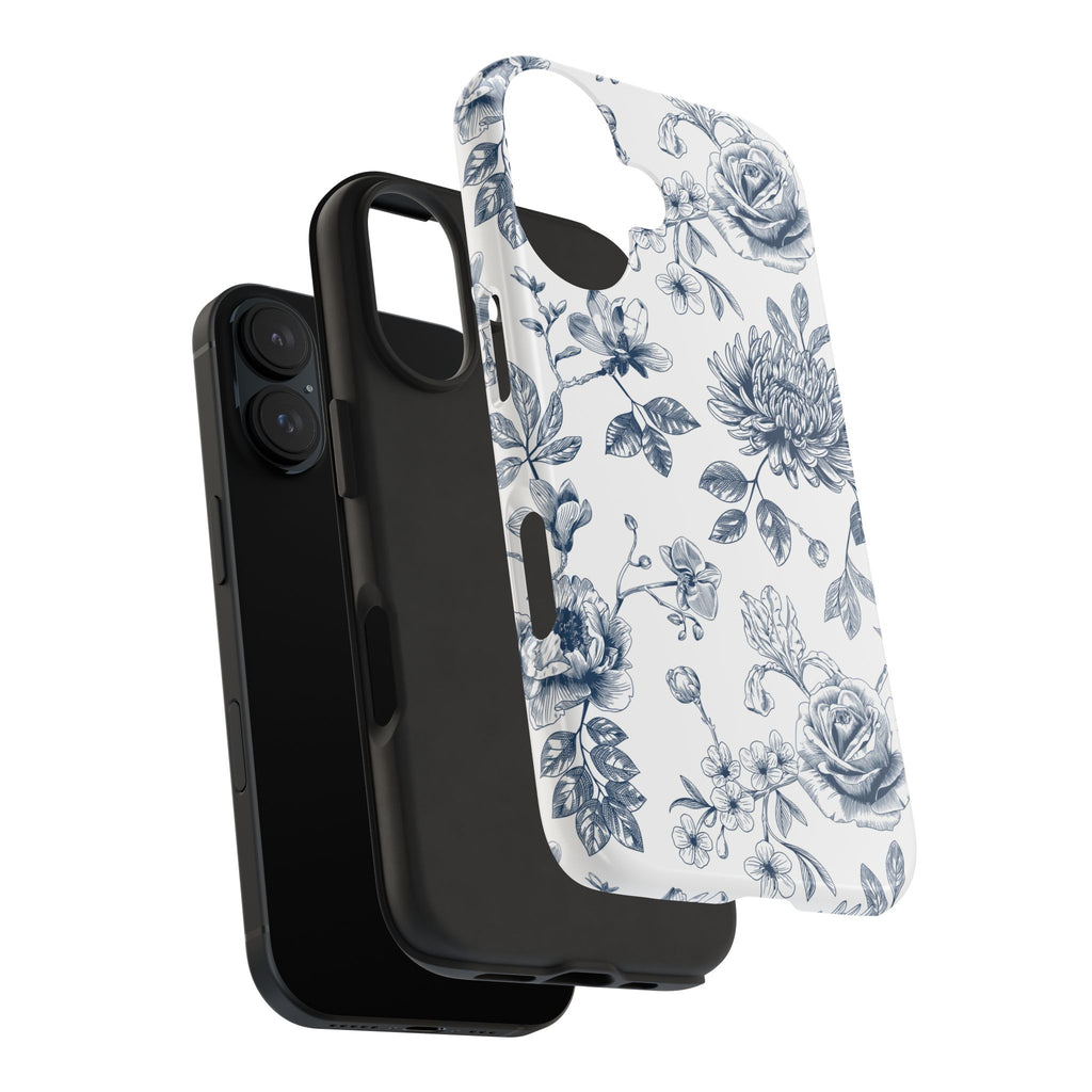 Tough Phone Case — Blue Vintage Floral Protective iPhone Cover