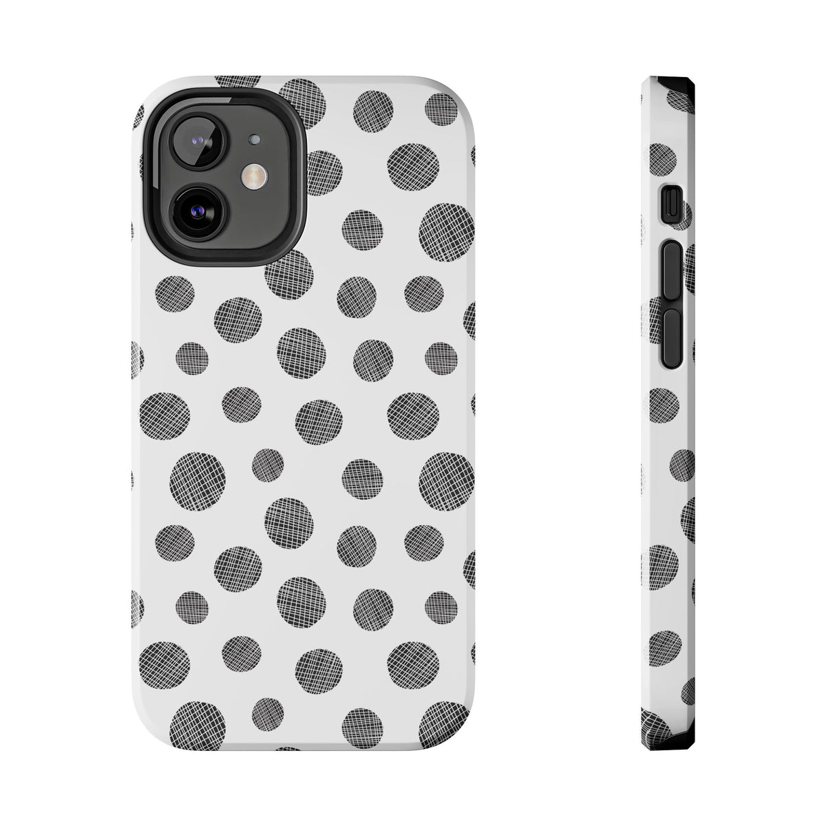 Polka Dot Texture Tough Phone Case — Black & White Spot Pattern, Protective Slim Phone Cover