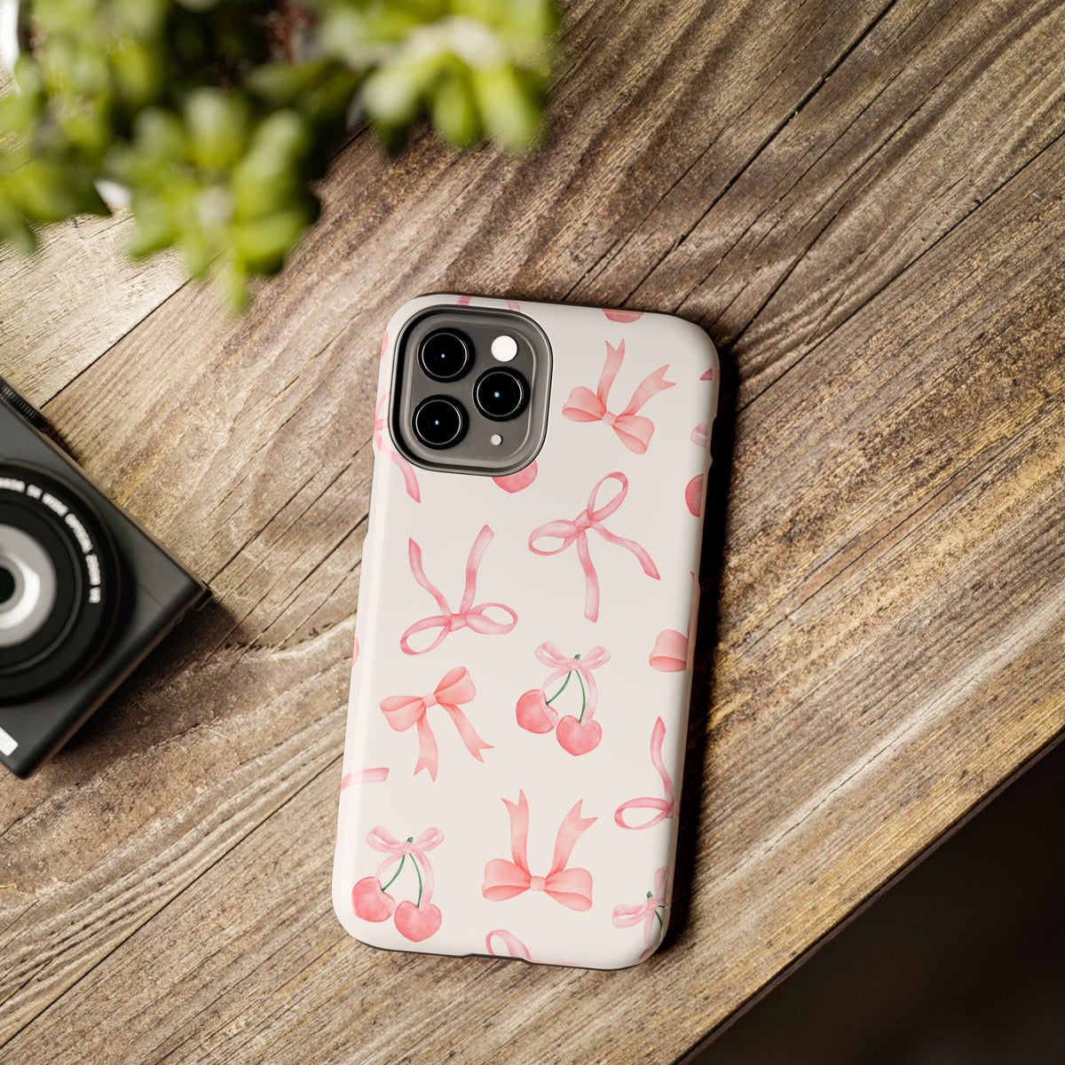 Pink Cherry & Bows Tough Phone Case — Cute Pastel Floral Pattern