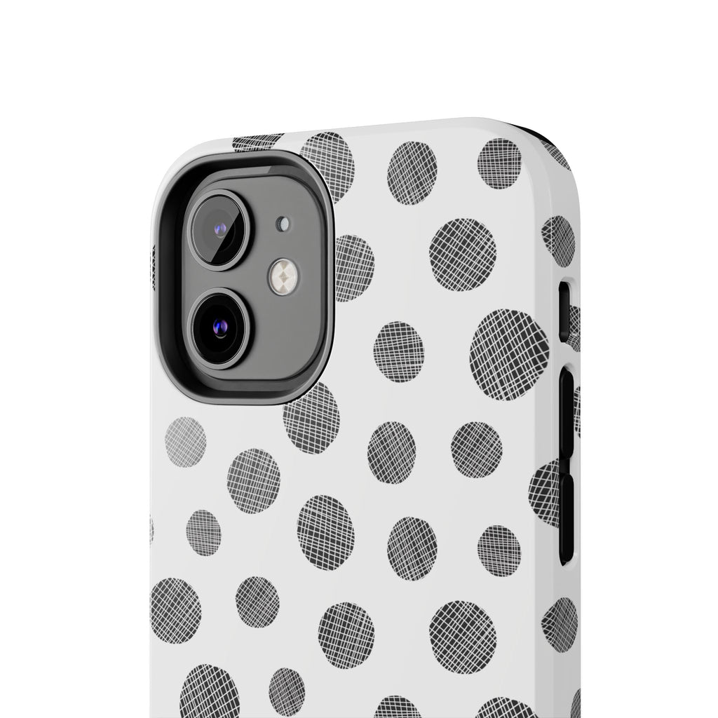 Polka Dot Texture Tough Phone Case — Black & White Spot Pattern, Protective Slim Phone Cover