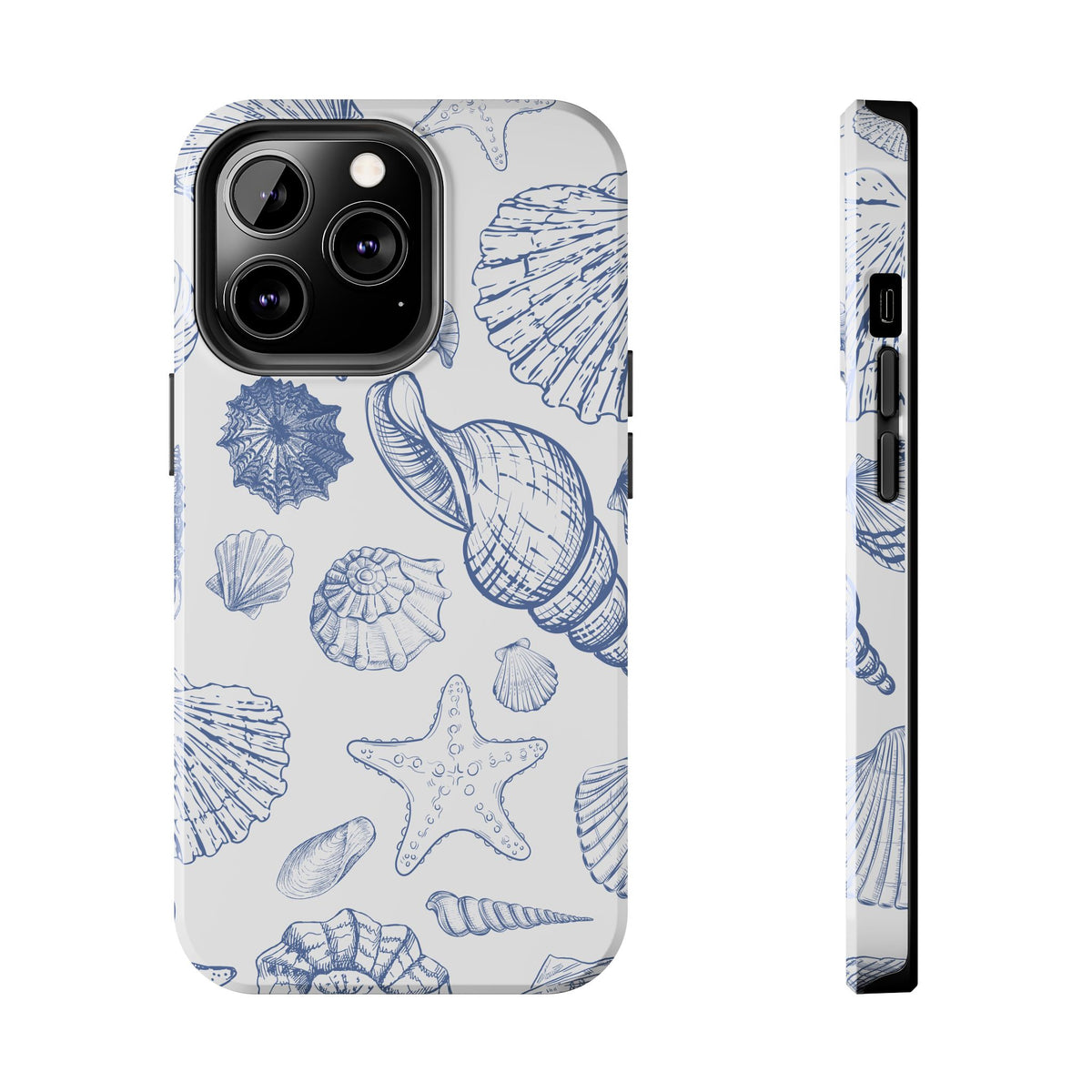 Seaside Sketch Tough Phone Case – Blue Shells & Starfish Protective Cover