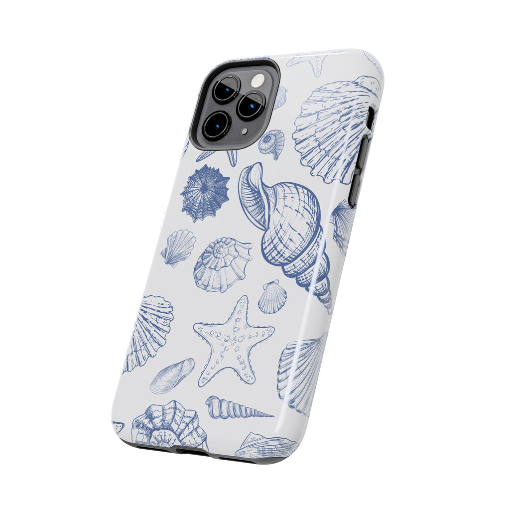 Seaside Sketch Tough Phone Case – Blue Shells & Starfish Protective Cover