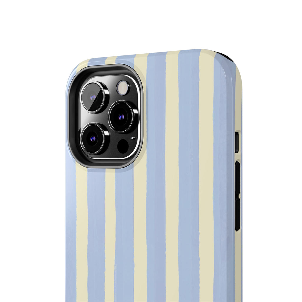 Pastel Stripe Tough Phone Case — Blue & Cream Protective Cover