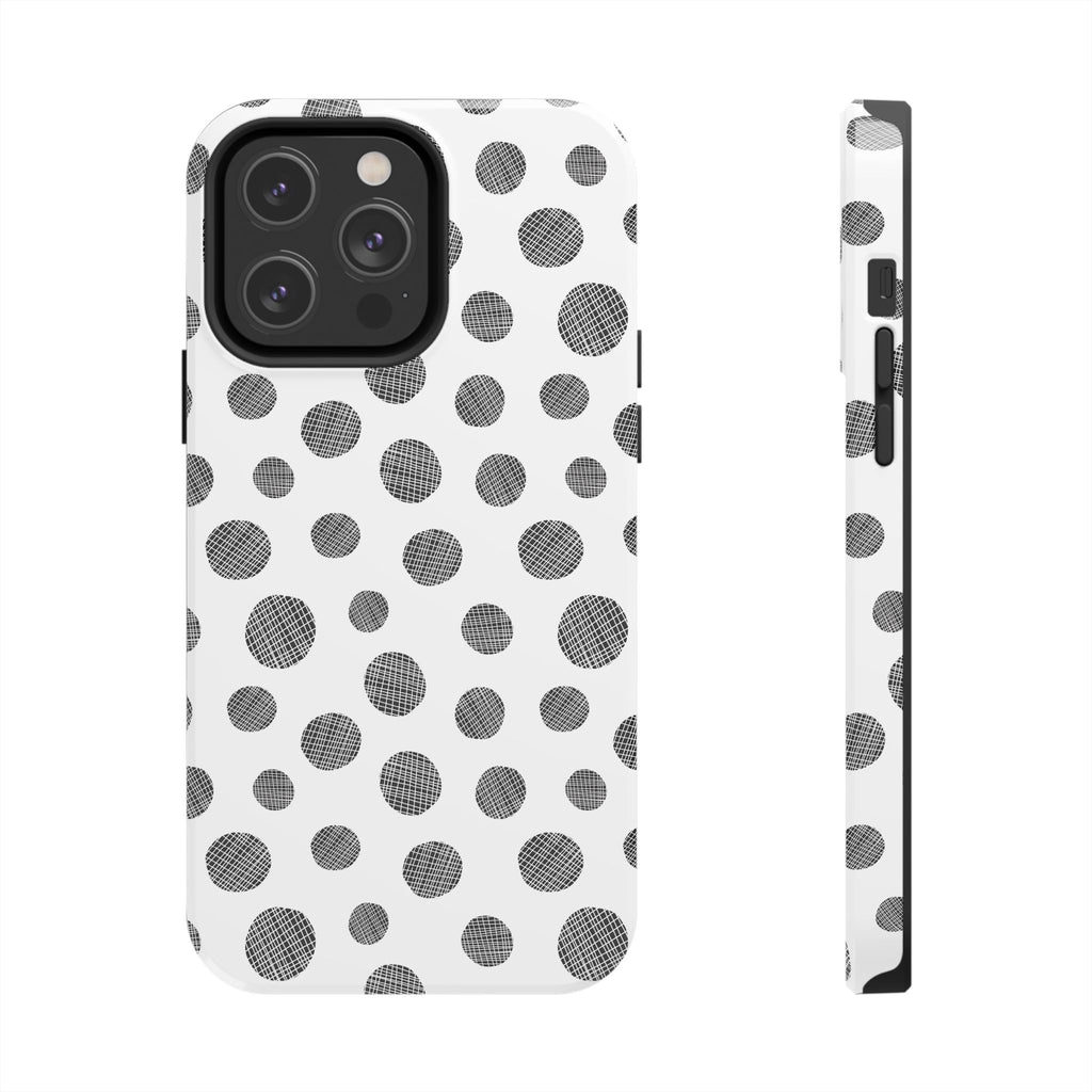 Polka Dot Texture Tough Phone Case — Black & White Spot Pattern, Protective Slim Phone Cover