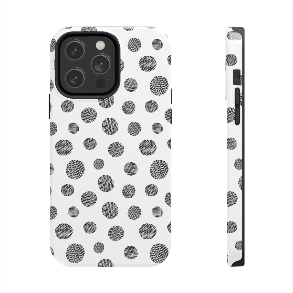 Polka Dot Texture Tough Phone Case — Black & White Spot Pattern, Protective Slim Phone Cover