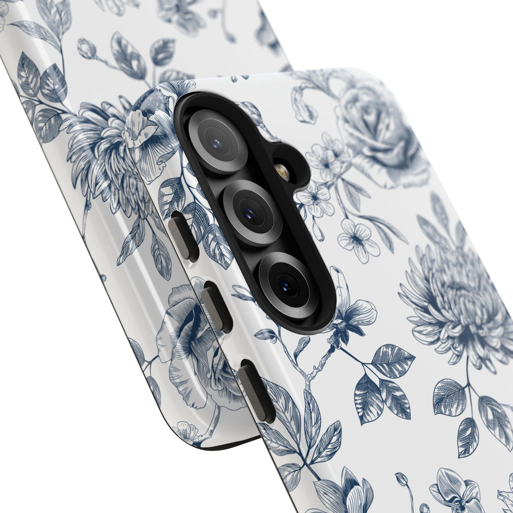 Tough Phone Case — Blue Vintage Floral Protective iPhone Cover