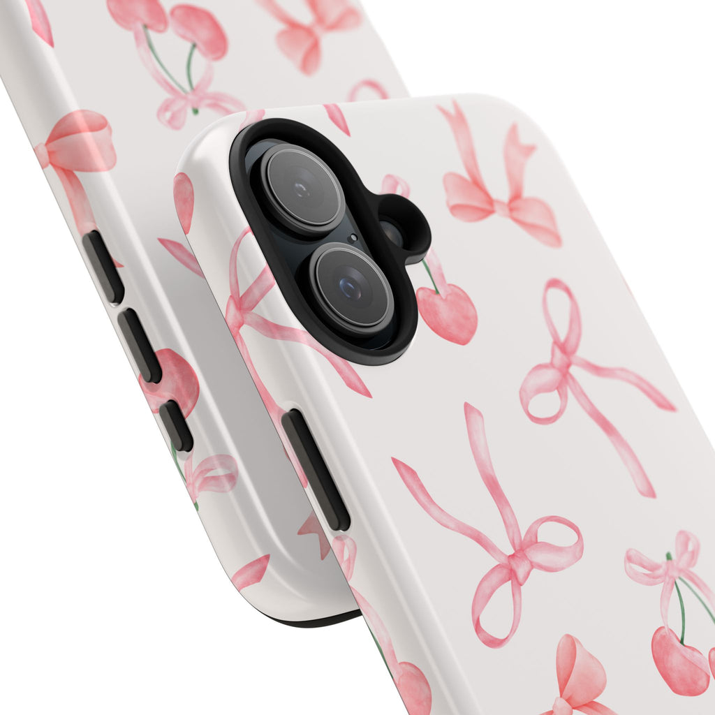 Pink Cherry & Bows Tough Phone Case — Cute Pastel Floral Pattern