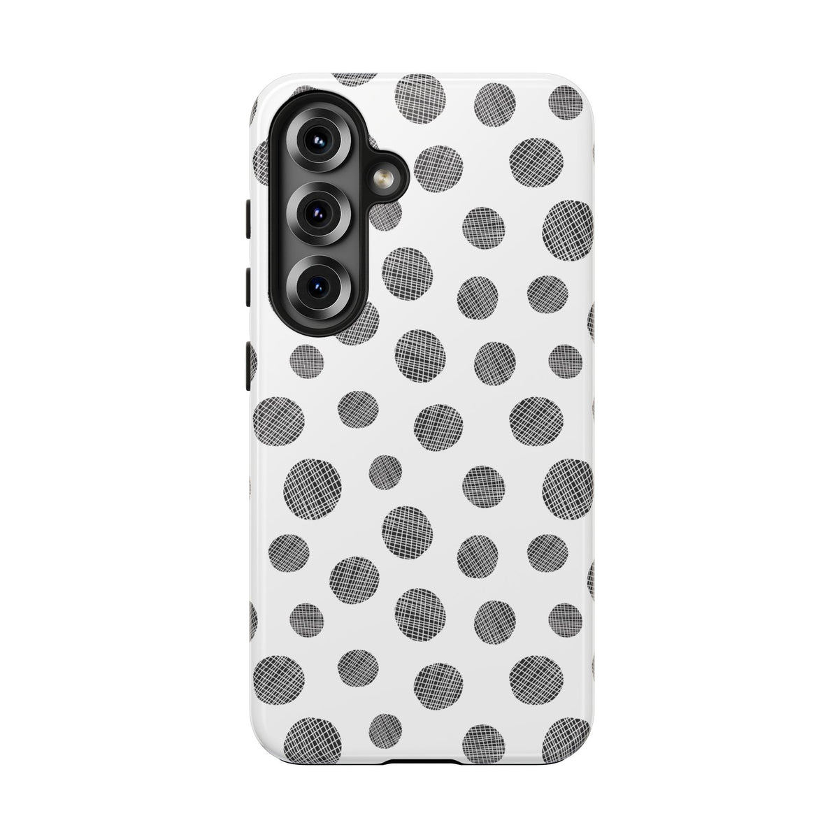 Polka Dot Texture Tough Phone Case — Black & White Spot Pattern, Protective Slim Phone Cover