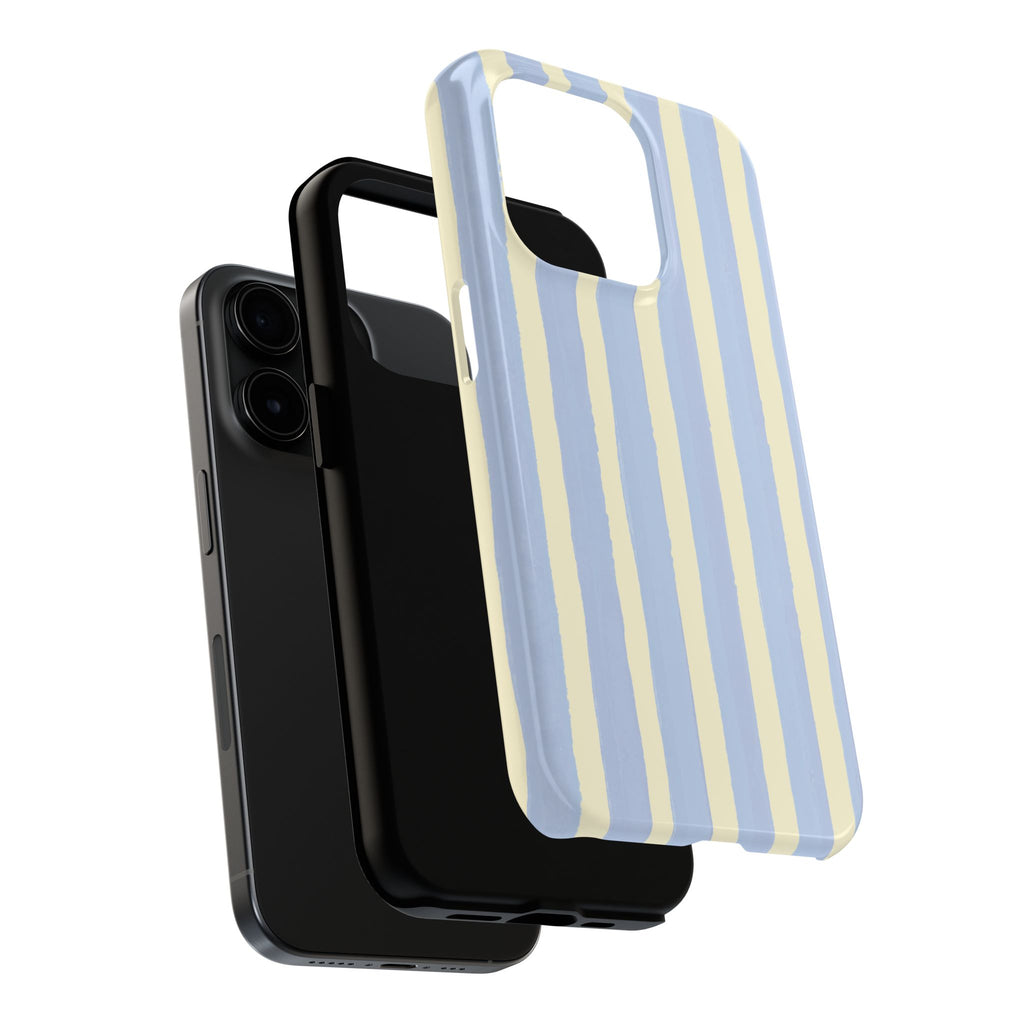 Pastel Stripe Tough Phone Case — Blue & Cream Protective Cover