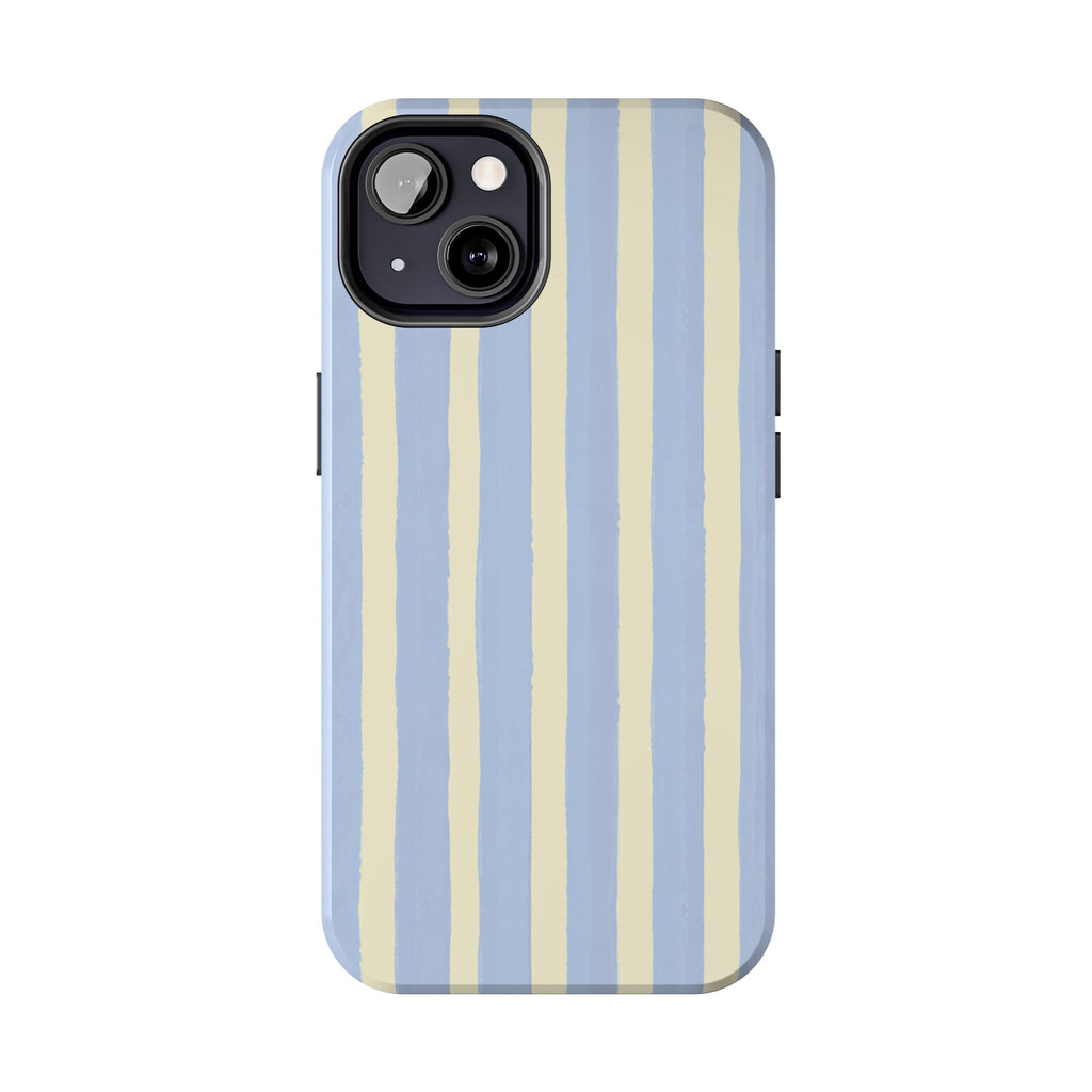 Pastel Stripe Tough Phone Case — Blue & Cream Protective Cover