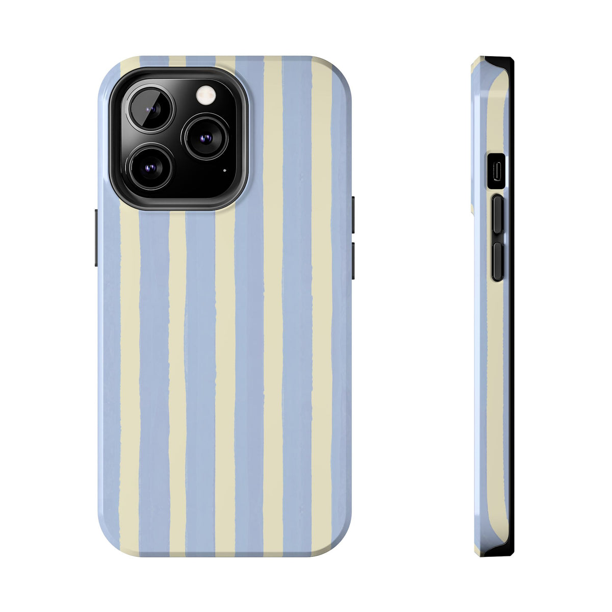 Pastel Stripe Tough Phone Case — Blue & Cream Protective Cover