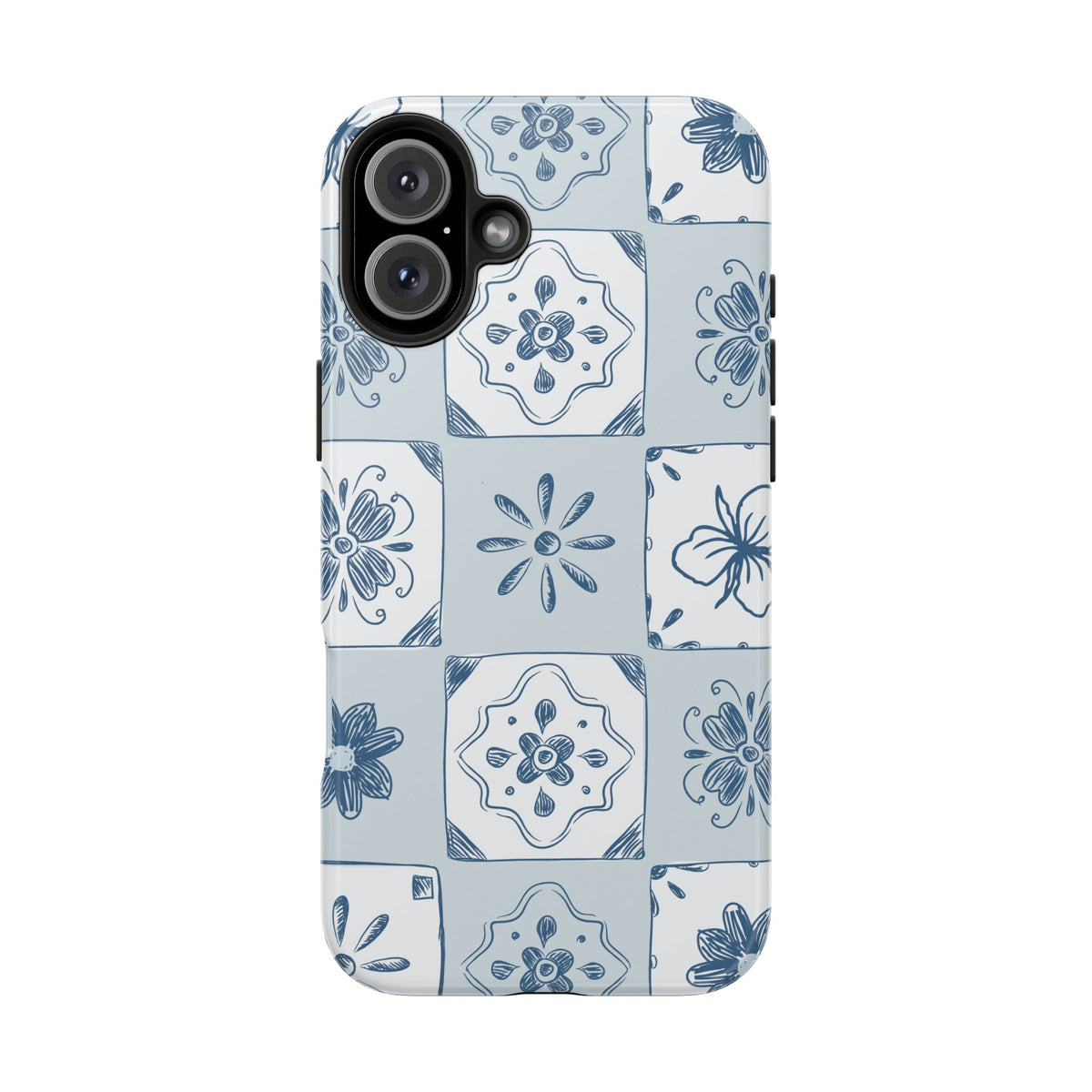 Blue Tile Floral Tough Phone Case — Ceramic Pattern Protective Phone Cover