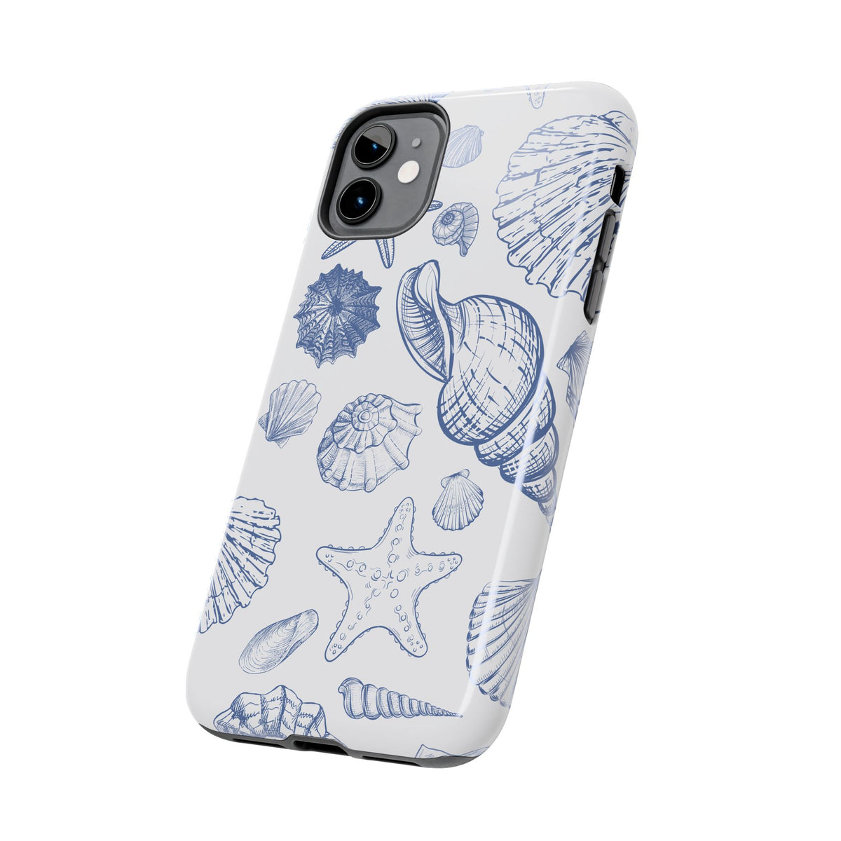 Seaside Sketch Tough Phone Case – Blue Shells & Starfish Protective Cover