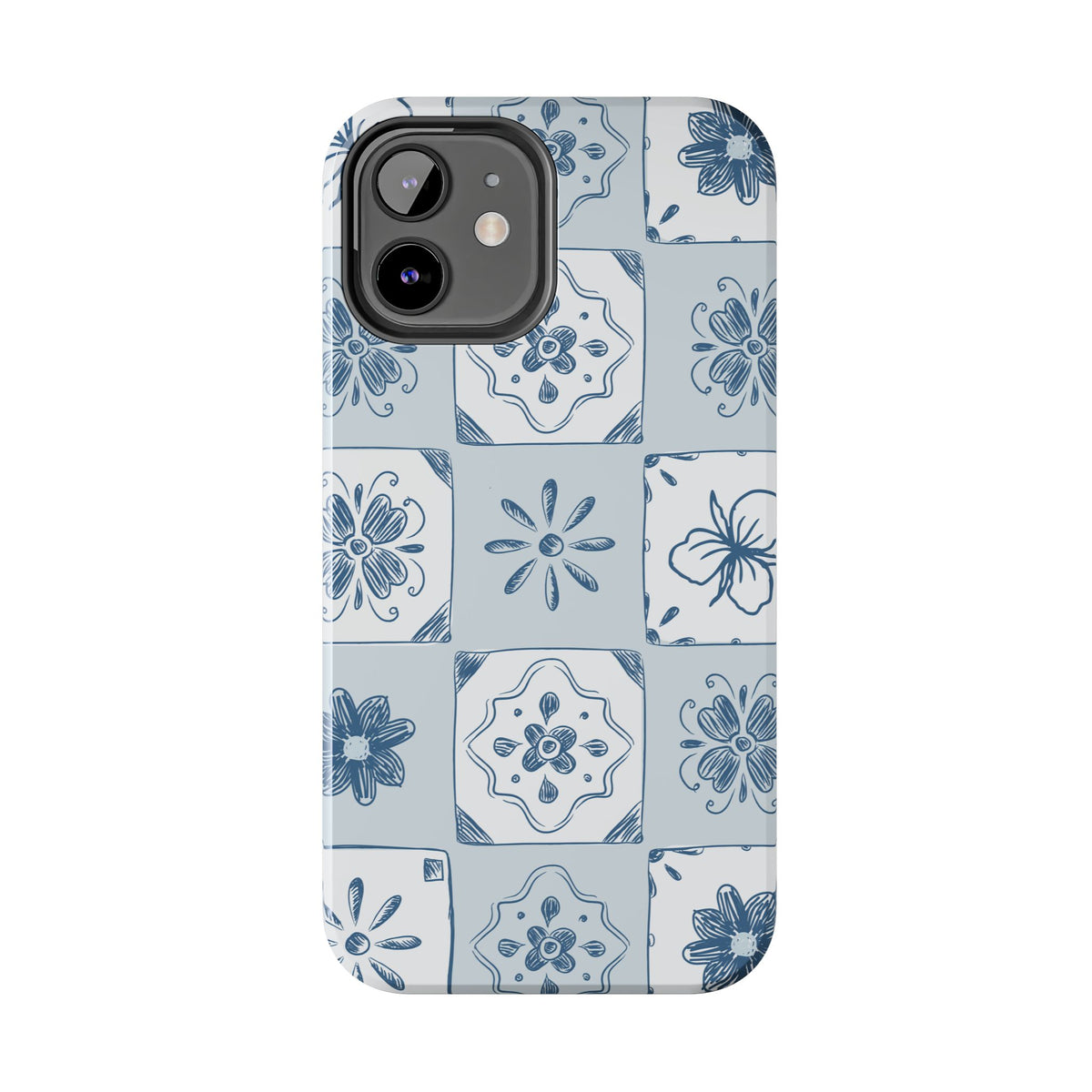 Blue Tile Floral Tough Phone Case — Ceramic Pattern Protective Phone Cover