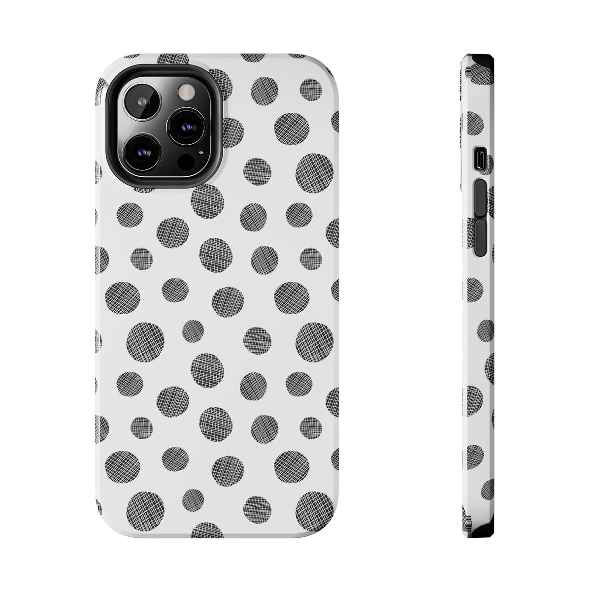 Polka Dot Texture Tough Phone Case — Black & White Spot Pattern, Protective Slim Phone Cover