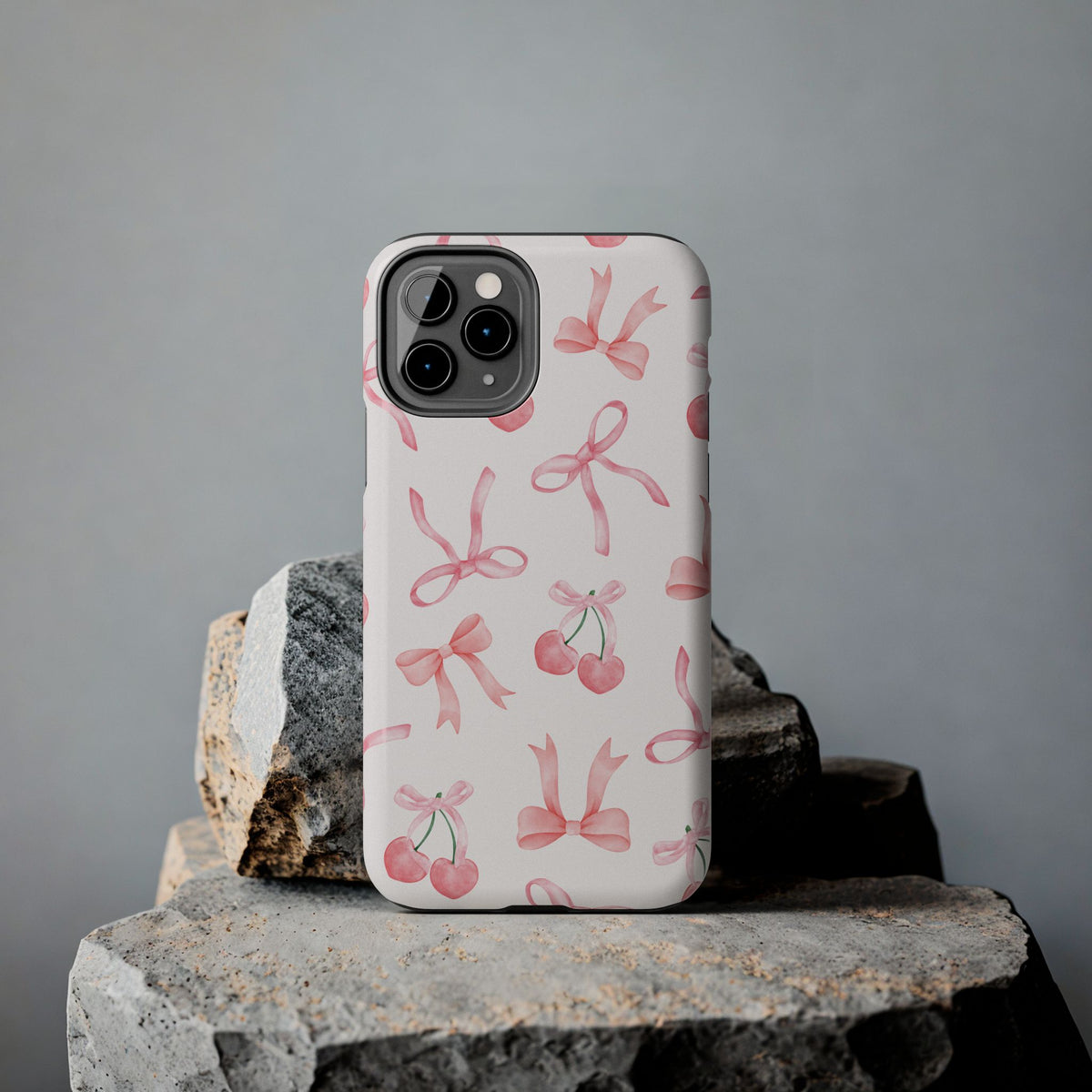 Pink Cherry & Bows Tough Phone Case — Cute Pastel Floral Pattern