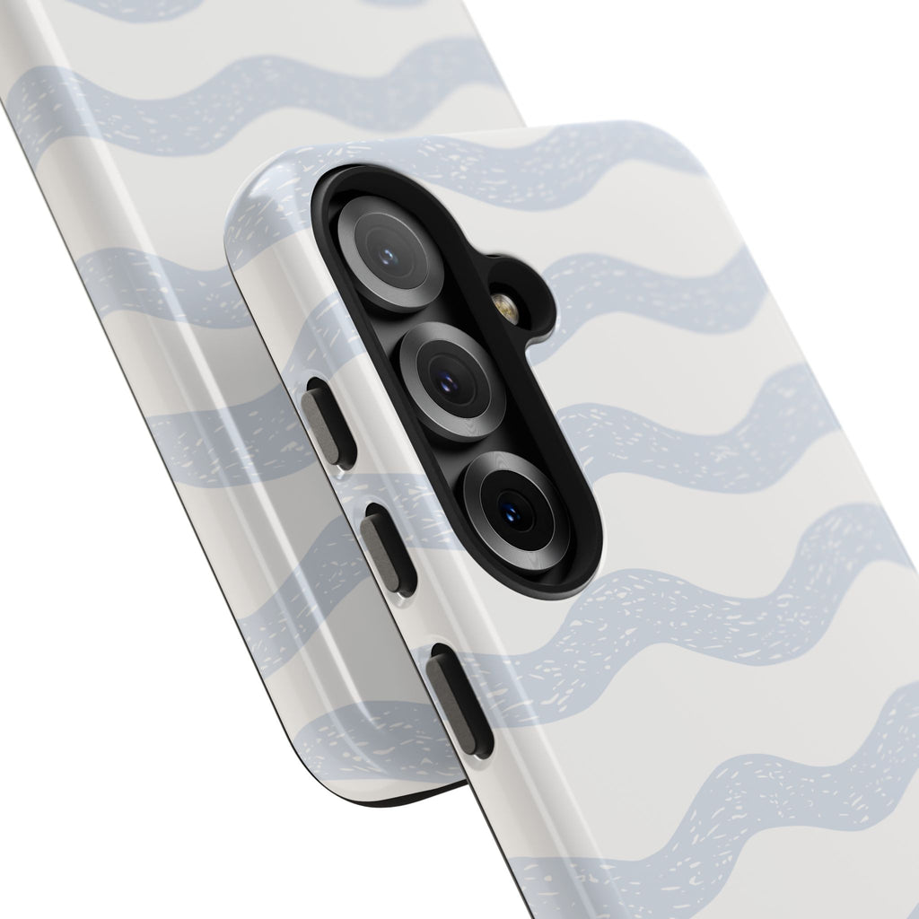 Tough Phone Case – Subtle Blue Wavy Stripes, Durable Protective Cover
