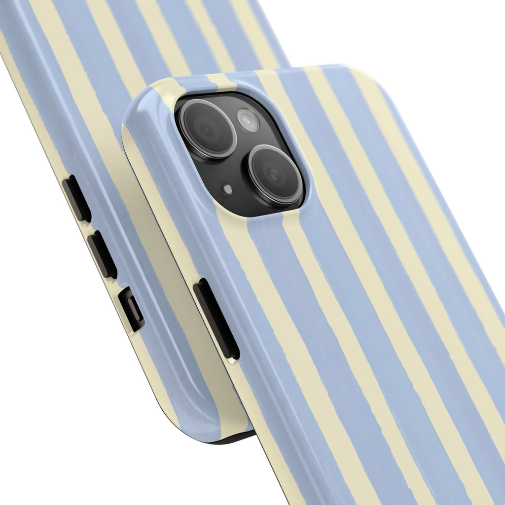 Pastel Stripe Tough Phone Case — Blue & Cream Protective Cover