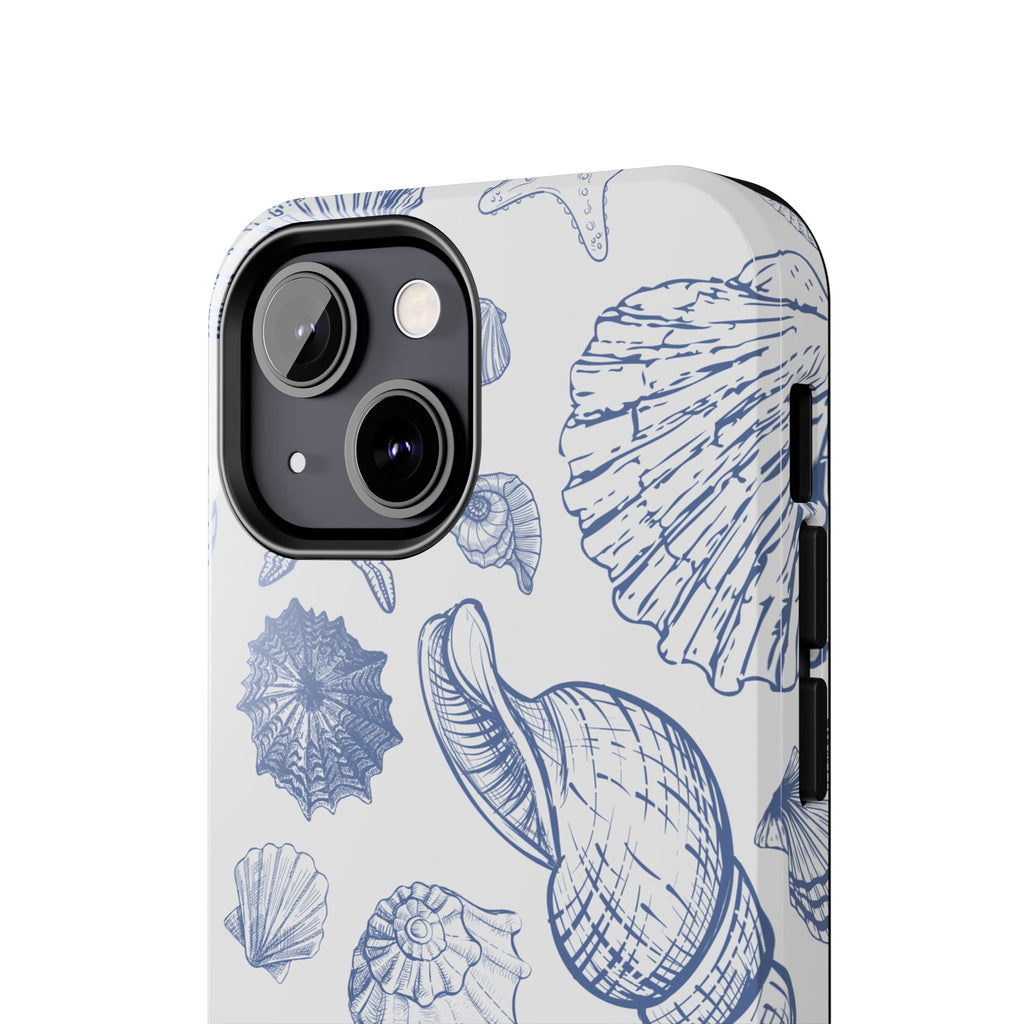 Seaside Sketch Tough Phone Case – Blue Shells & Starfish Protective Cover
