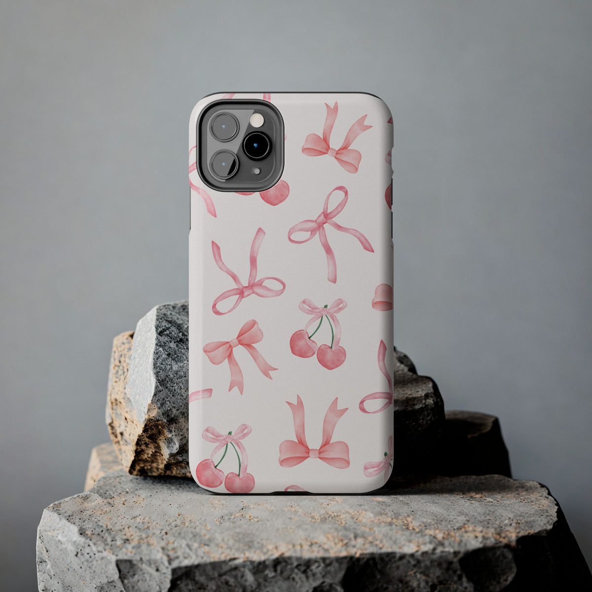 Pink Cherry & Bows Tough Phone Case — Cute Pastel Floral Pattern