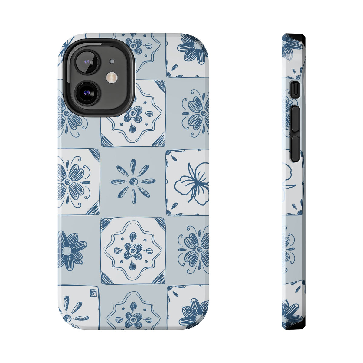 Blue Tile Floral Tough Phone Case — Ceramic Pattern Protective Phone Cover