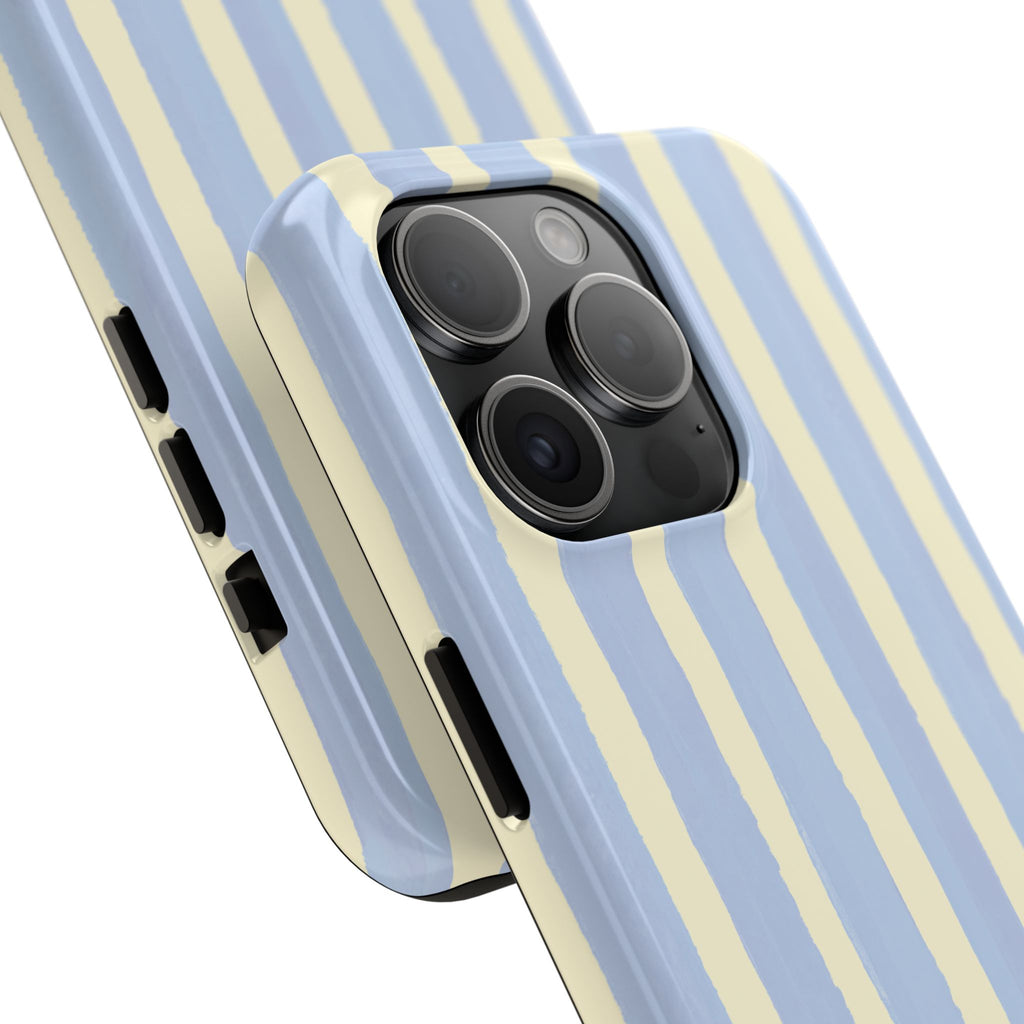 Pastel Stripe Tough Phone Case — Blue & Cream Protective Cover