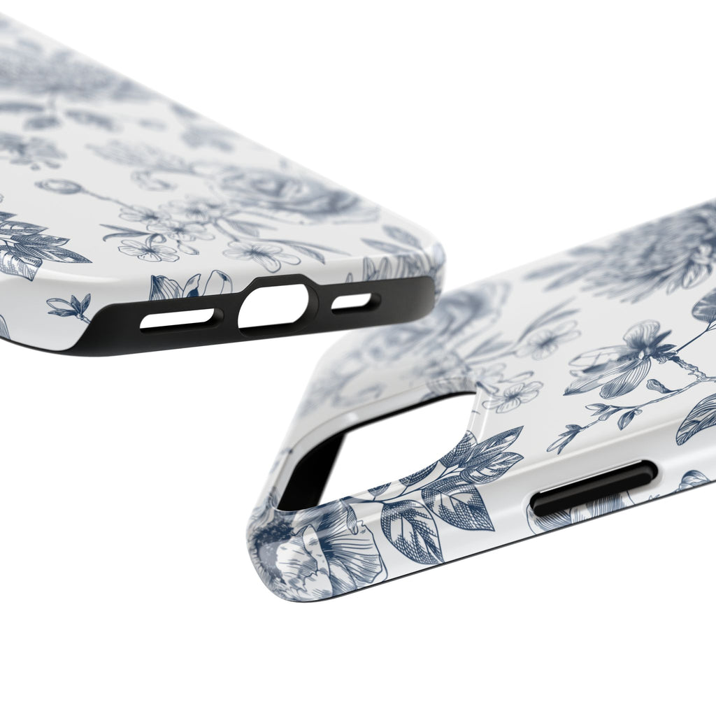 Tough Phone Case — Blue Vintage Floral Protective iPhone Cover