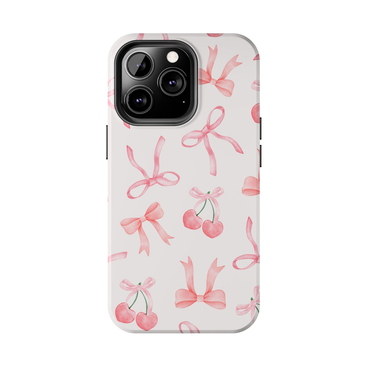 Pink Cherry & Bows Tough Phone Case — Cute Pastel Floral Pattern