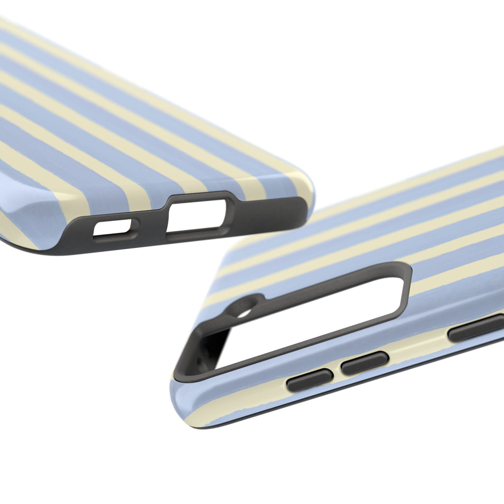 Pastel Stripe Tough Phone Case — Blue & Cream Protective Cover
