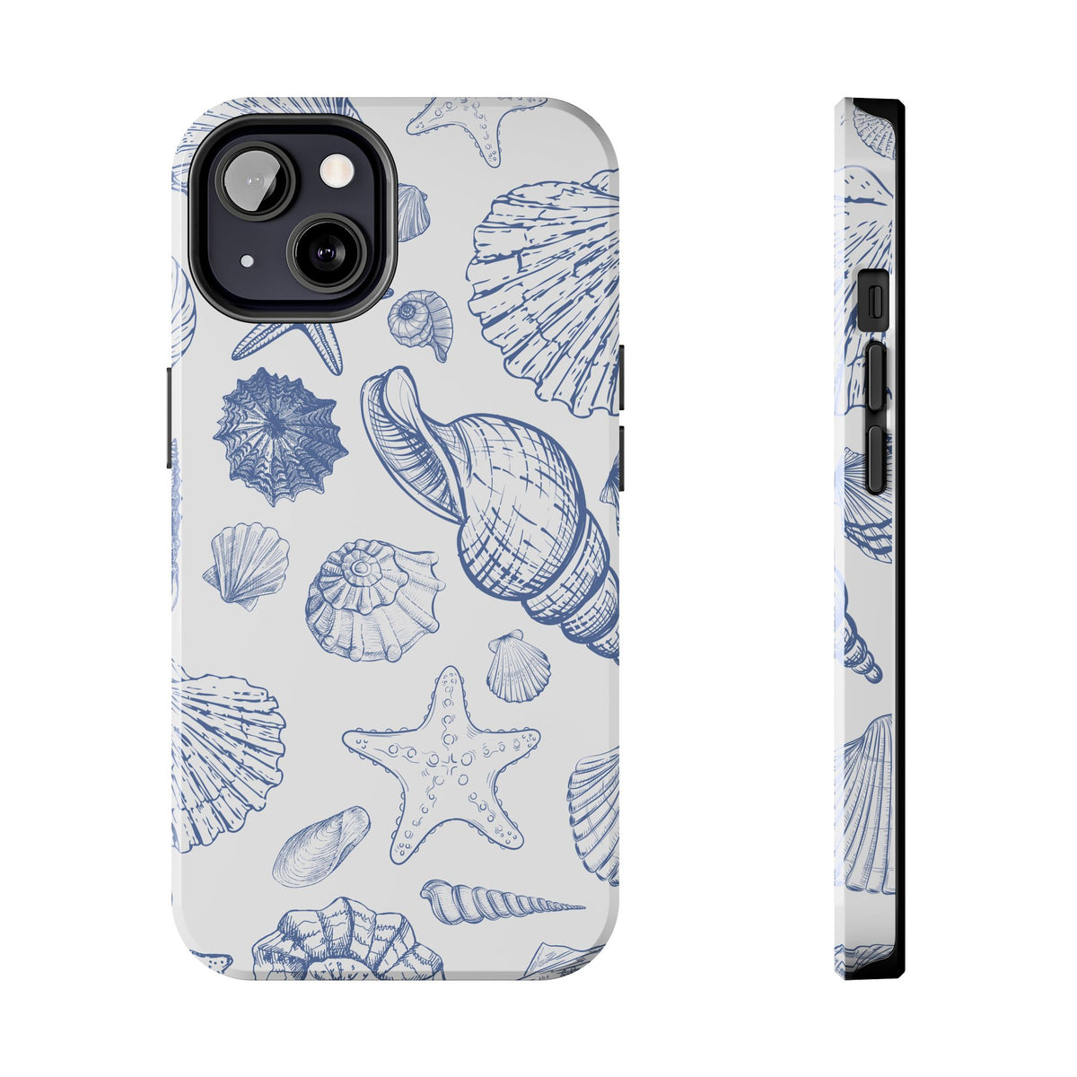 Seaside Sketch Tough Phone Case – Blue Shells & Starfish Protective Cover