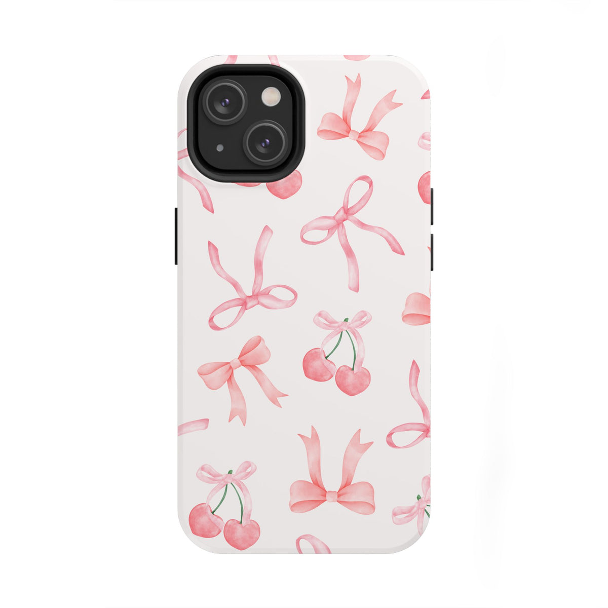Pink Cherry & Bows Tough Phone Case — Cute Pastel Floral Pattern