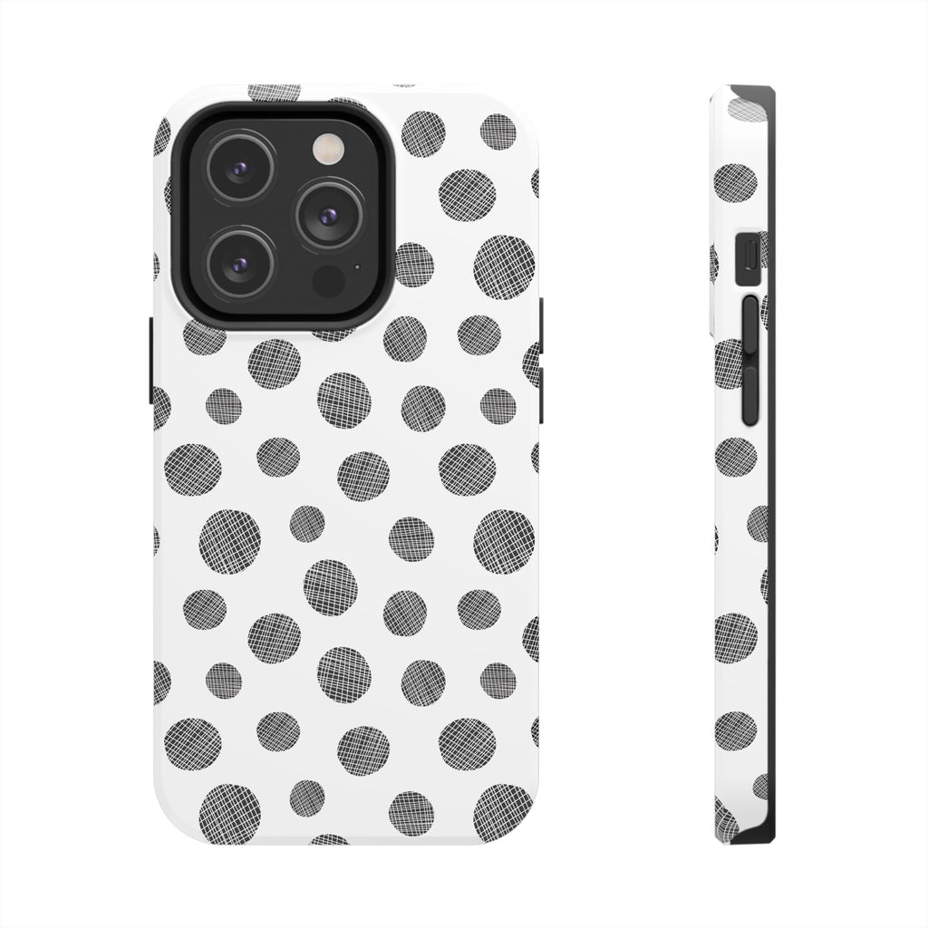 Polka Dot Texture Tough Phone Case — Black & White Spot Pattern, Protective Slim Phone Cover