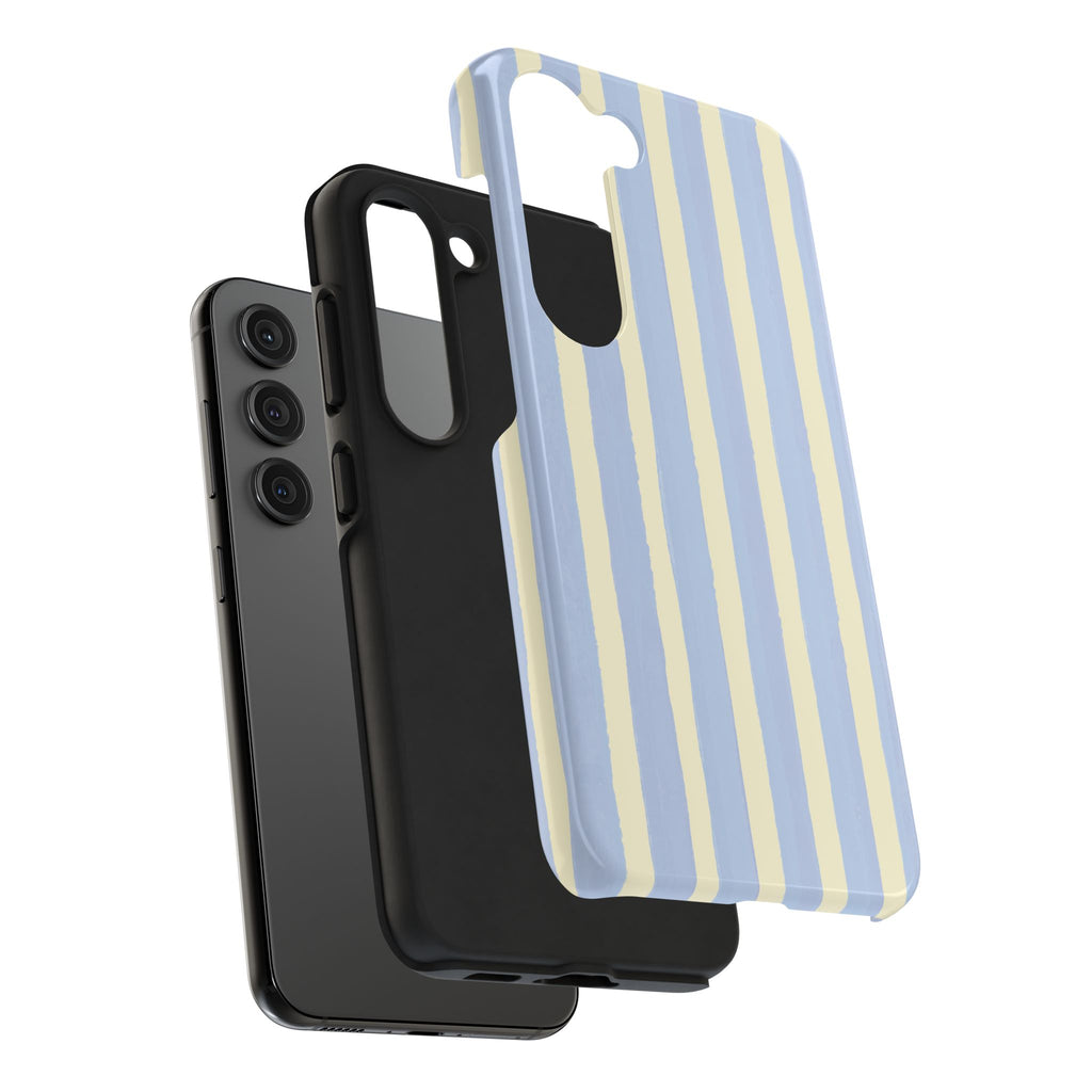 Pastel Stripe Tough Phone Case — Blue & Cream Protective Cover