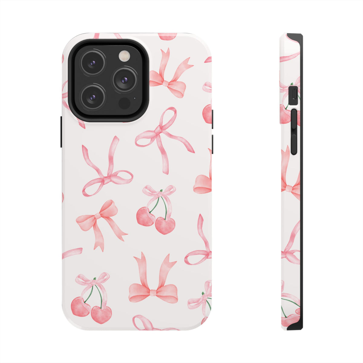 Pink Cherry & Bows Tough Phone Case — Cute Pastel Floral Pattern