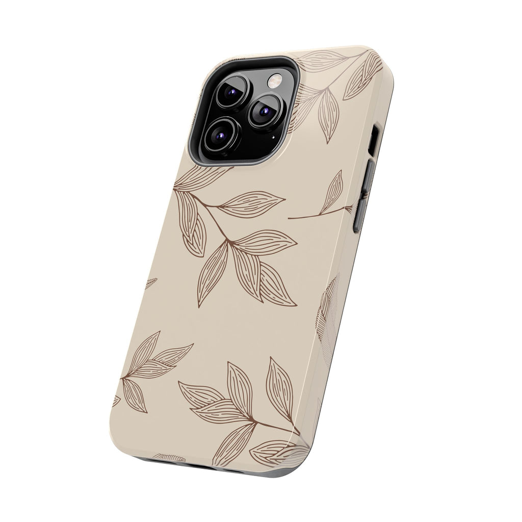 Tough Phone Case — Neutral Botanical Leaf Design (Protective Floral iPhone Case)