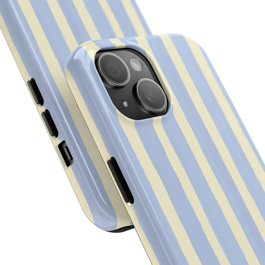 Pastel Stripe Tough Phone Case — Blue & Cream Protective Cover