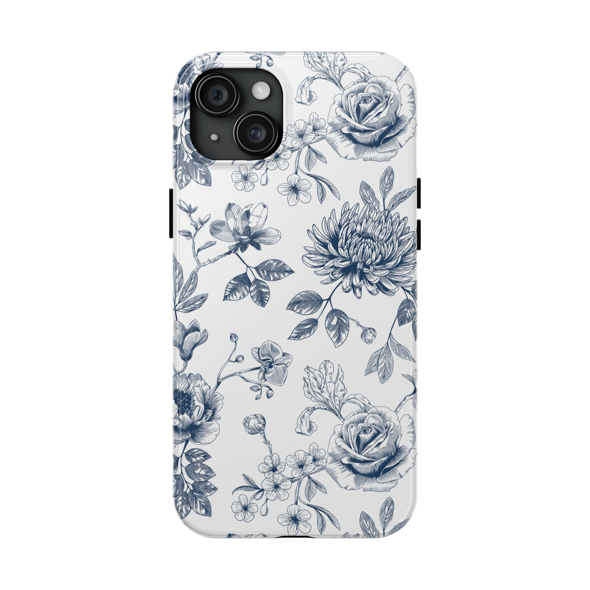 Tough Phone Case — Blue Vintage Floral Protective iPhone Cover