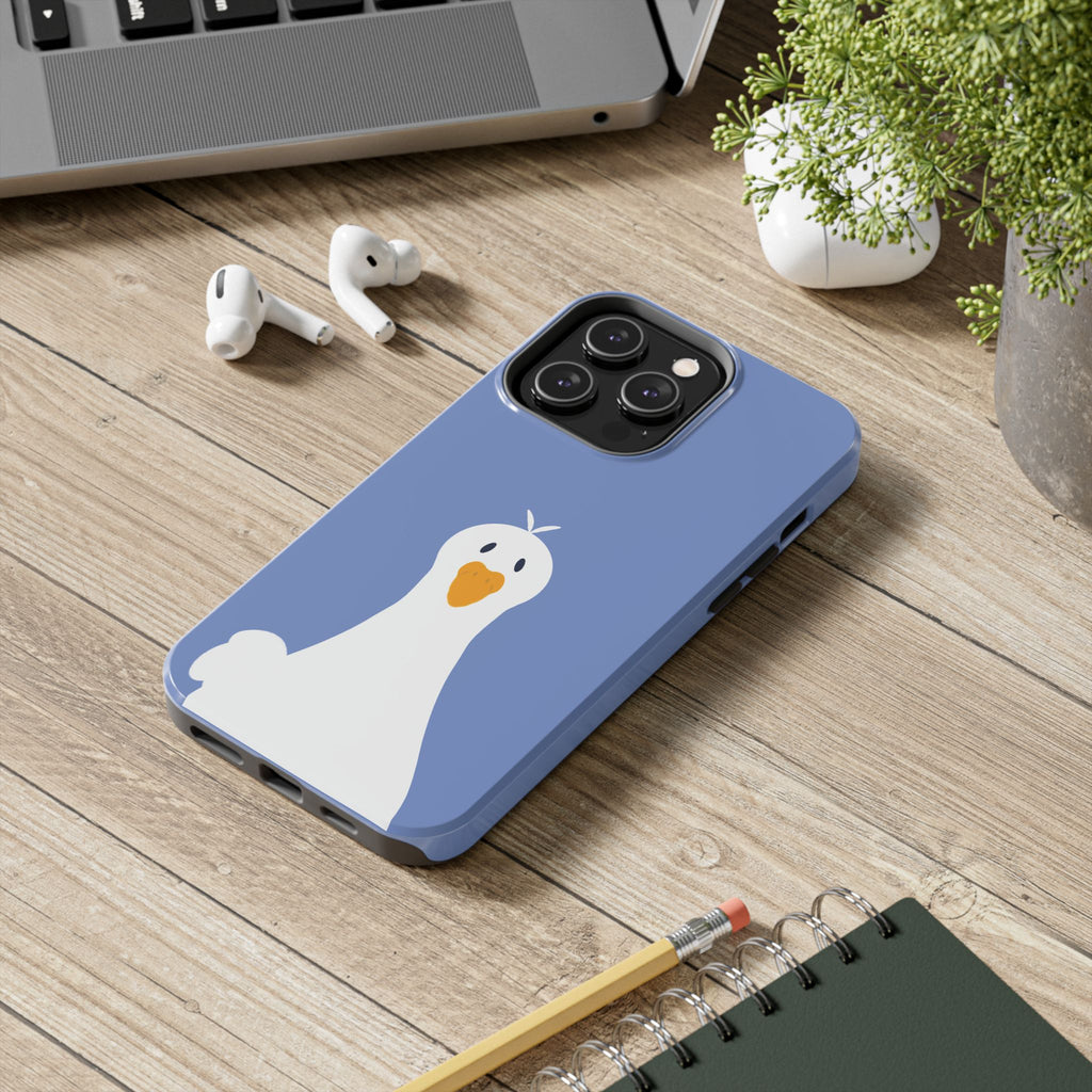 Goofy Goose Tough Phone Case — Cute Minimalist Duck Design on Blue