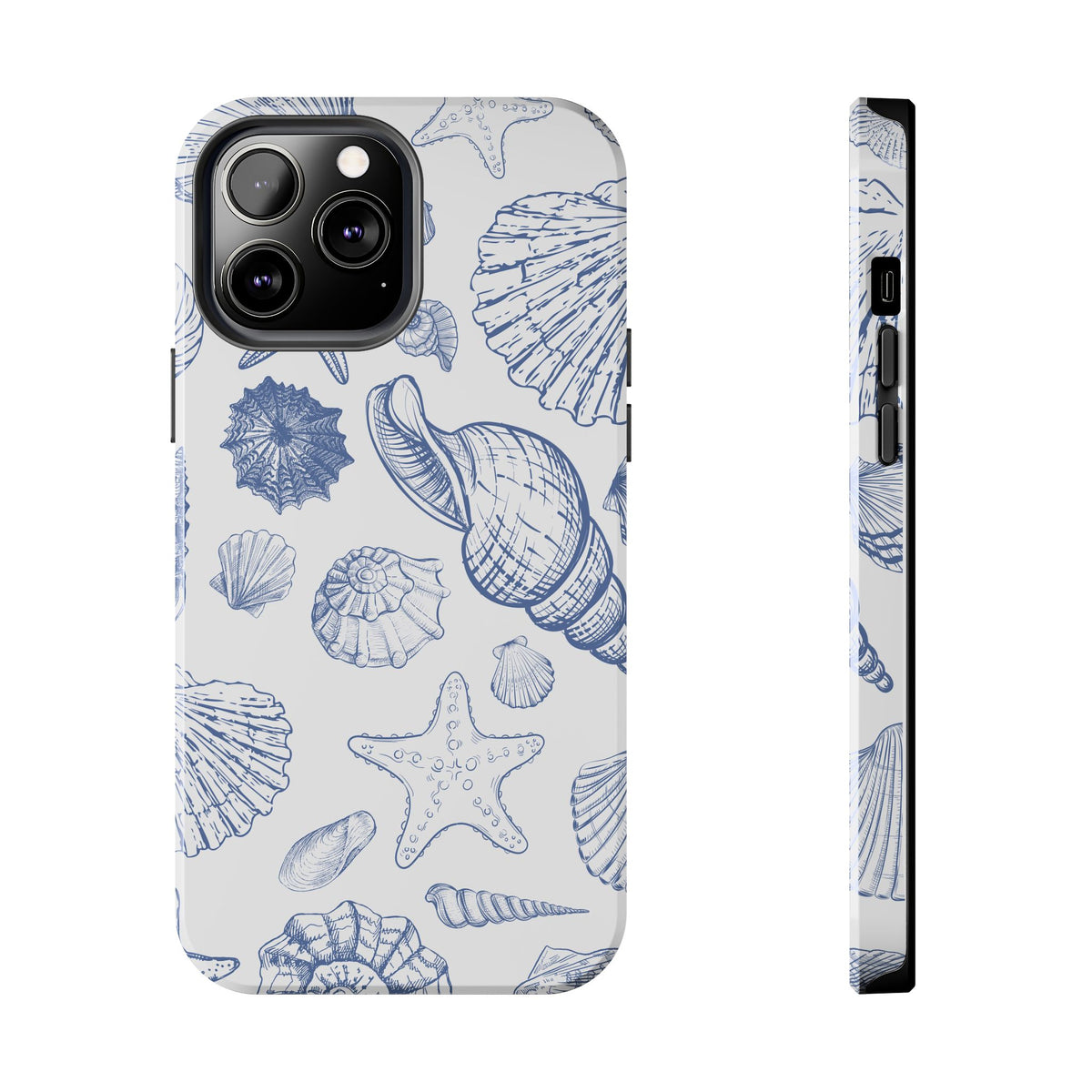 Seaside Sketch Tough Phone Case – Blue Shells & Starfish Protective Cover