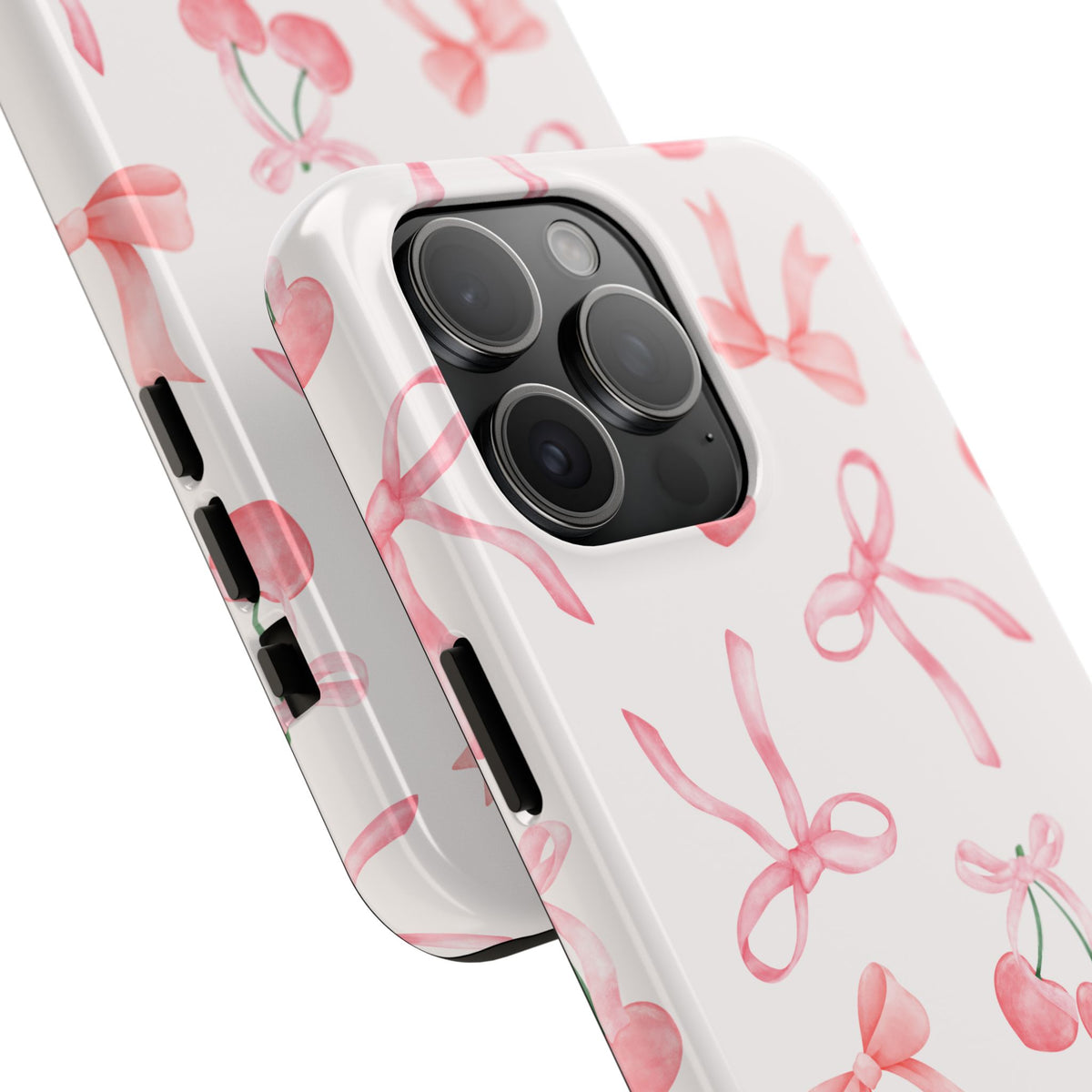Pink Cherry & Bows Tough Phone Case — Cute Pastel Floral Pattern